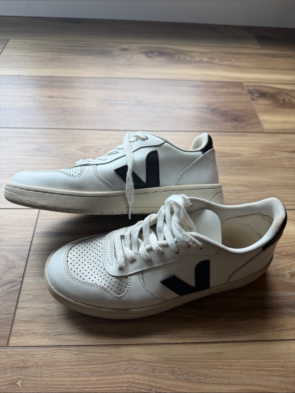 Veja Men's White Leather Sneakers with Black V Logo